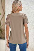 Blackish Green Seamed Detail Contrast Lace Raglan Sleeve Tee
