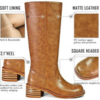 UBWDU Women Size 8 Light Brown Faux Leather 2" Low Heel Platform Knee High Boots