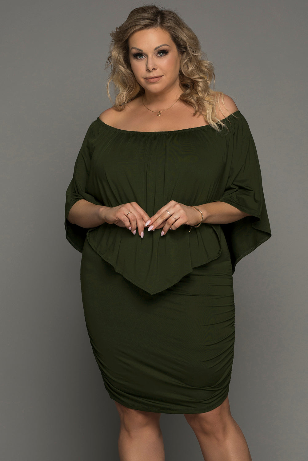 Plus size  Dressing Layered Fiery Red Mini Poncho Dress