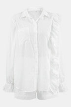 Ruffled Dot Applique Collared Neck Top and Shorts Set