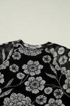 Brown Thumbhole Long Sleeve Floral Print Mesh Top