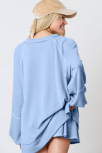 Jet Stream Corded Lantern Sleeve Pullover and Ruffle Mini Skirt Set