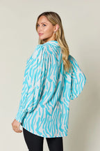 Double Take Full Size Printed Smocked Long Sleeve Blouse Plus Size