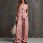 Women's Sleeveless Vest & Wide-Leg Pants Two-Piece Set – 10 Colors XS–3XL