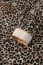Khaki Contrast Striped Trim V Neck Leopard Shirt