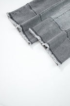 Prussian Blue Drawstring Seam Detail Raw Hem Wide Leg Denim Pants
