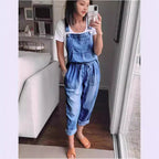 Women's Cotton Sleeveless Wide-Leg Overall Jumpsuit Pants