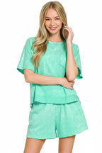 Zenana Acid Washed Oversized Top & Shorts Set