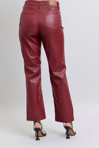 Judy Blue Full Size High Waist Tummy Control Faux Leather Straight Pants Plus Size