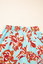Blue Bohemian Floral Print Tiered Maxi Skirt with Split