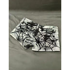 Womens American-style Spiderweb Print Diamond Skull And Star Denim Shorts