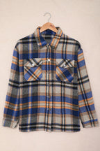 Green Geometric Plaid Print Pocketed Shacket