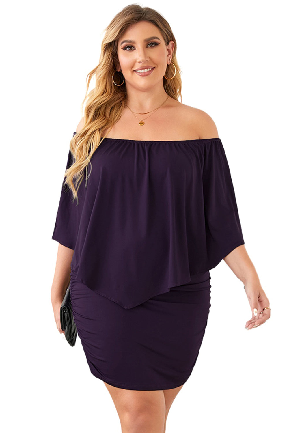 Plus size  Dressing Layered Fiery Red Mini Poncho Dress