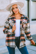 Green Geometric Plaid Print Pocketed Shacket