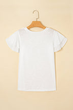 White Layered Ruffle Short Sleeve Round Neck Top