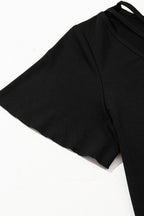 Black Crisscross V Neck Butterfly Sleeve T Shirt