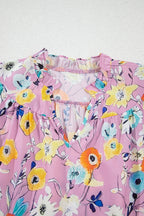 Pink Flutter Sleeve V Neck Floral Top
