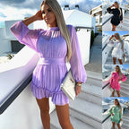 Women's Solid Color Chiffon Waist Shirring Dress