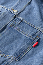 Blue Stripe Washed Oversized Pocketed Denim Jacket