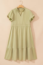 Laurel Green Notched V Neck Puff Sleeve Plus Size Maxi Dress