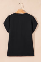 Rose Red Silky Notched Neckline Petal Sleeve Blouse