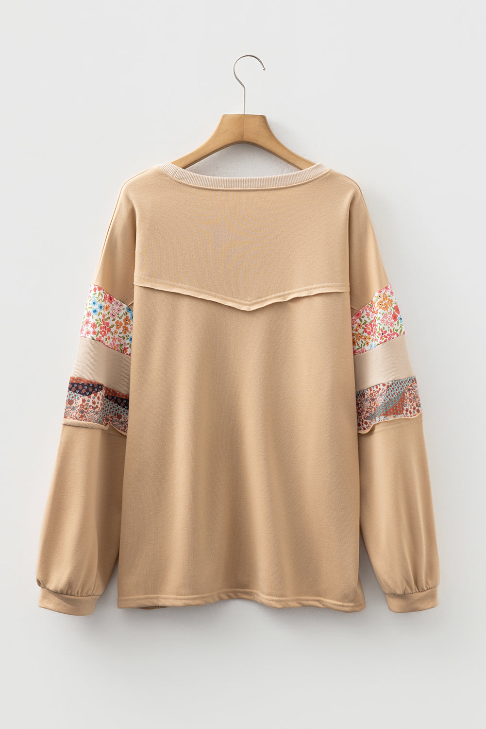 Khaki Exposed Seam Floral Mixed Patchwork Plus Size Top