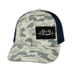 Camping Hat - Baseball Hat Fit - Soft Gray Camo / Navy - Laser Mesh