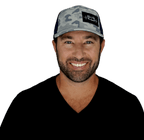 Camping Hat - Baseball Hat Fit - Soft Gray Camo / Navy - Laser Mesh