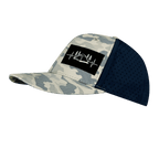 Camping Hat - Baseball Hat Fit - Soft Gray Camo / Navy - Laser Mesh