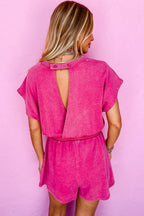 Bonbon Drawstring Waist Backless Short Sleeve Romper