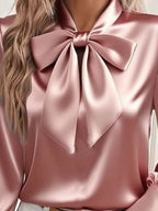 Satin Bow Tie Long Sleeve Top