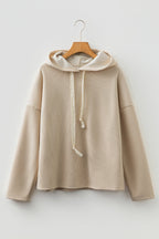 Dark Khaki Thermal Textured Leopard Drawstring Baggy Hoodie