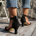 Women’s Peep Toe Zipper Heel Shoes | Suede High Heel Sandals
