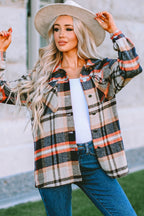 Green Geometric Plaid Print Pocketed Shacket
