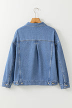 Blue Stripe Washed Oversized Pocketed Denim Jacket