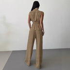 Women's Lace-Up V-Neck Vest & Pants Two-Piece Set – Elegant Commuter
