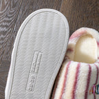 Ins Plush Striped Slippers Winter Warm Letter Embroidered Shoes Fashion Floor Bedroom Home Slipper For Women Men Couples