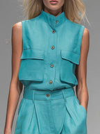 Women’s Sleeveless Vest and Wide-Leg Pants Set
