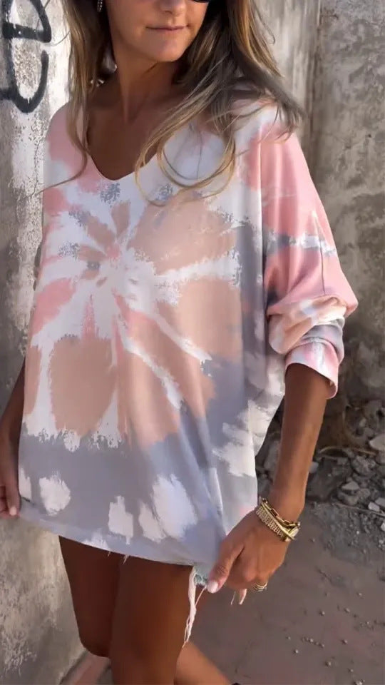 Women's New Round Neck Batwing Long Sleeve Casual Loose-fitting T-shirt