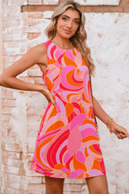 Rose Abstract Floral Print Sleeveless Shift Mini Dress