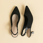 New Youngshow Womens 5 Black Mesh Pointy Toe 1.5" Kitten Heel Slingback Shoes