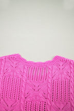 Mint Green Pointelle Knit Patterned Scalloped Trim Short Sleeve Sweater