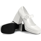 Cellenz Women Size 8.5 White 4" Heels Mary Jane Square Toe Buckle Strap Shoes