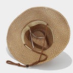 Women's Panama Straw Woven Sun Hat – Windproof Sequin Detail Beach Hat