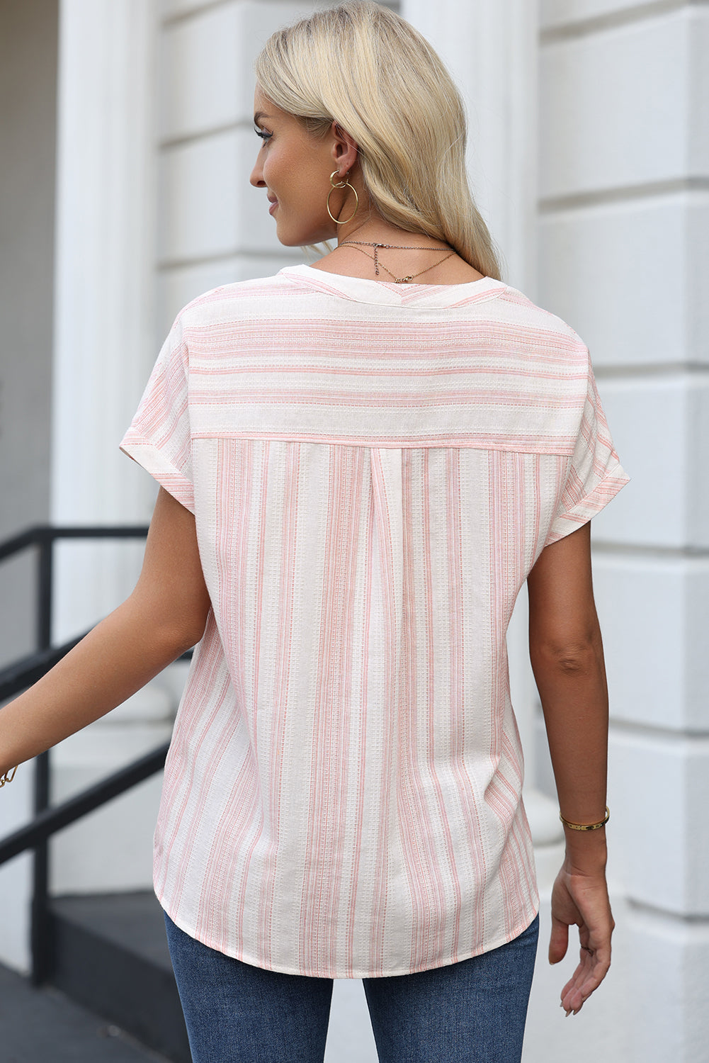 Green Breathable Gauze Half Button Short Sleeve Casual Blouse
