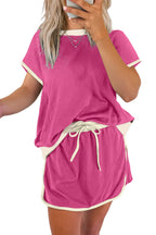 Rose Red Colorblock Edge Drop Shoulder T Shirt and Skort Set