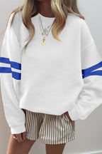 Sky Blue Varsity Striped Detail Drop Shoulder Oversized Sweatshirt