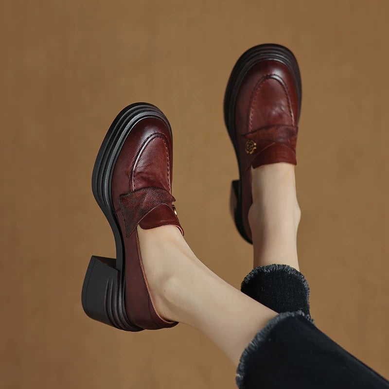 Vintage Chunky Heel Slip-On Dress Shoes