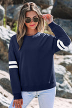 Sky Blue Varsity Striped Detail Drop Shoulder Oversized Sweatshirt
