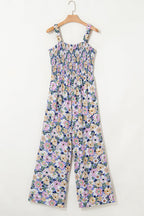 Green Floral Square Neckline Stretch High Waist Jumpsuit
